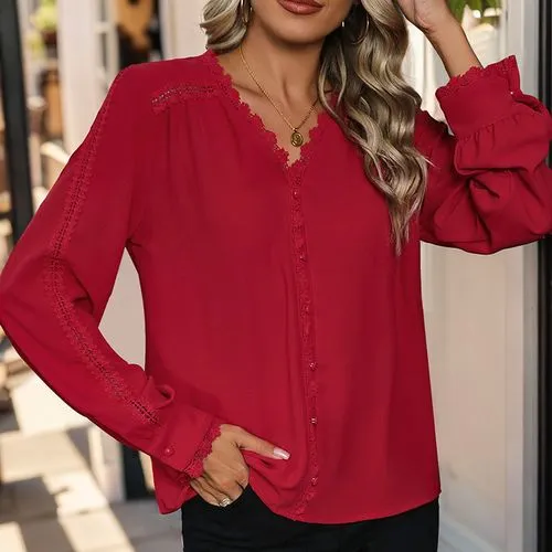 Women's Cardigan Long Sleeve Blouses Lace Casual Elegant Solid Color