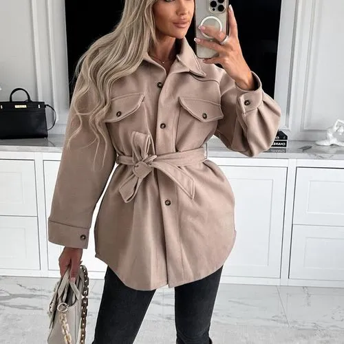 Women's Casual British Style Solid Color Single Breasted Coat Woolen Coat