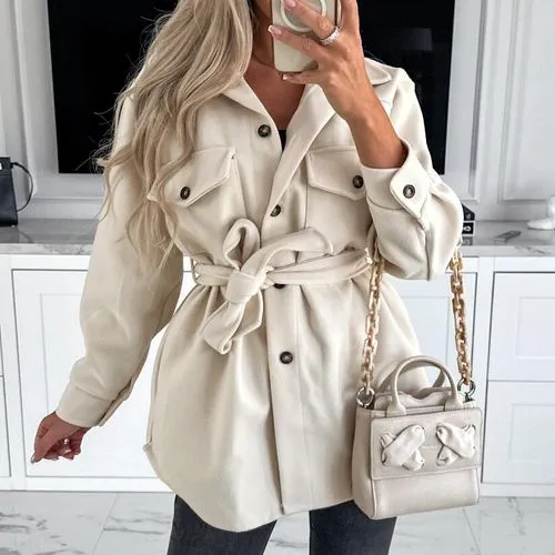 Women's Casual British Style Solid Color Single Breasted Coat Woolen Coat