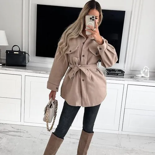 Women's Casual British Style Solid Color Single Breasted Coat Woolen Coat