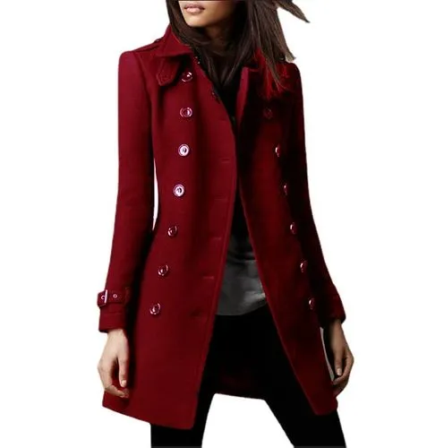 Women's Casual Solid Color Double Breasted Coat Woolen Coat