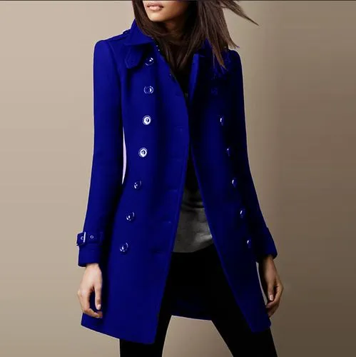 Women's Casual Solid Color Double Breasted Coat Woolen Coat