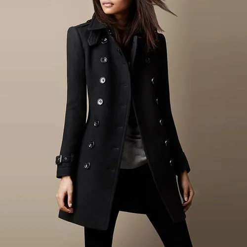 Women's Casual Solid Color Double Breasted Coat Woolen Coat