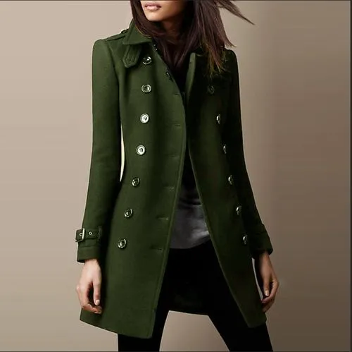 Women's Casual Solid Color Double Breasted Coat Woolen Coat