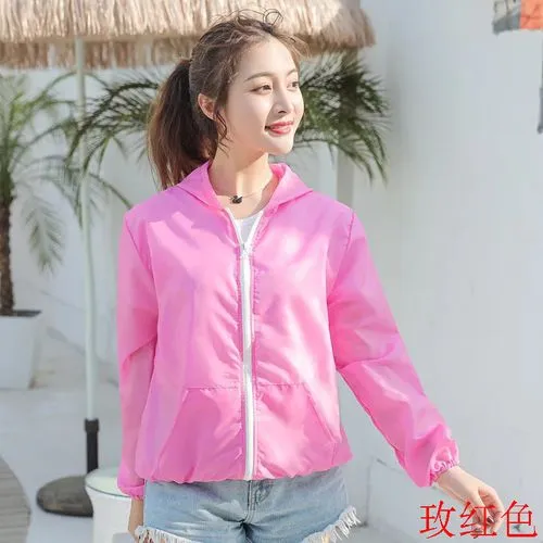 Women's Casual Solid Color Pocket Zipper Coat Sun Protection Clothing