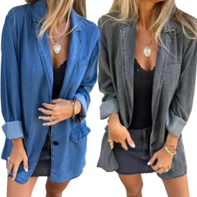 Women's Casual Solid Color Single Breasted Coat Denim Jacket