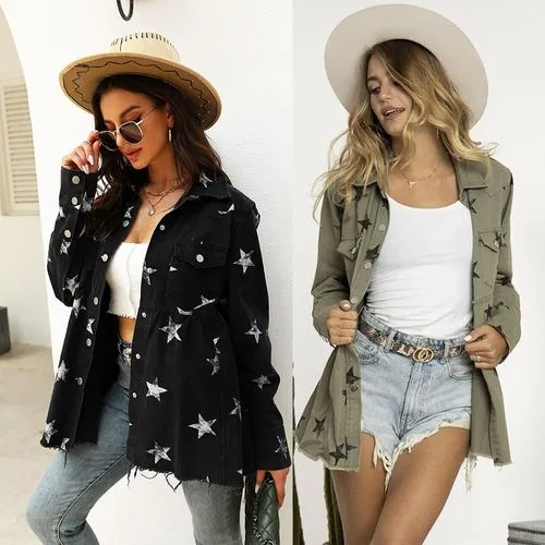 Women's Casual Star Single Breasted Coat Casual Jacket