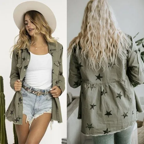 Women's Casual Star Single Breasted Coat Casual Jacket