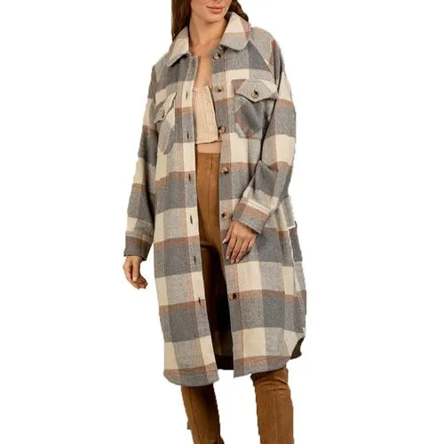 Women's Casual Streetwear Plaid Single Breasted Coat Woolen Coat