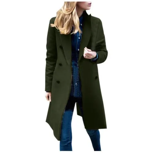 Women's Classic Style Solid Color Double Breasted Coat Woolen Coat