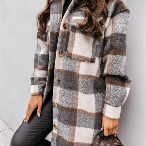 Women's Elegant Fashion Plaid Button Single Breasted Coat