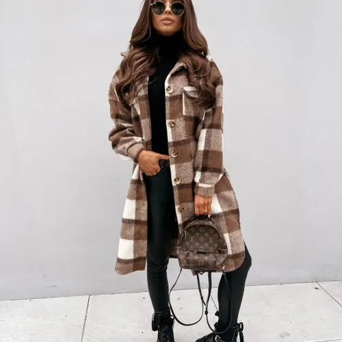 Women's Elegant Fashion Plaid Button Single Breasted Coat