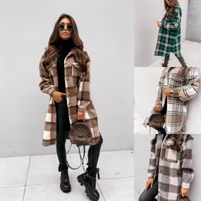 Women's Elegant Fashion Plaid Button Single Breasted Coat