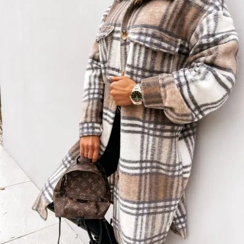 Women's Elegant Fashion Plaid Button Single Breasted Coat