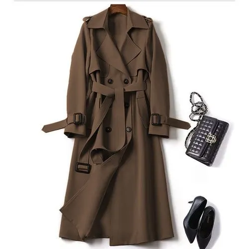 Women's Elegant Streetwear Solid Color Pocket Double Breasted Coat Trench Coat