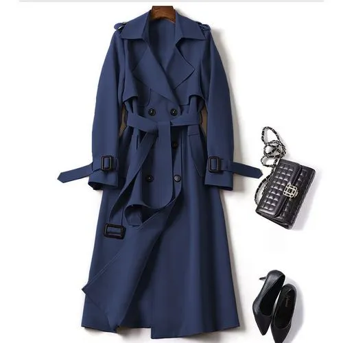 Women's Elegant Streetwear Solid Color Pocket Double Breasted Coat Trench Coat