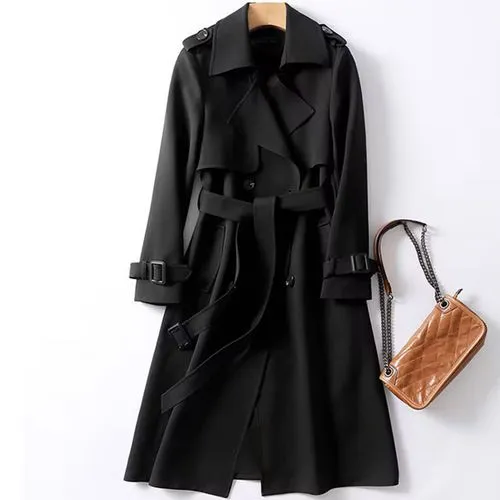 Women's Elegant Streetwear Solid Color Pocket Double Breasted Coat Trench Coat