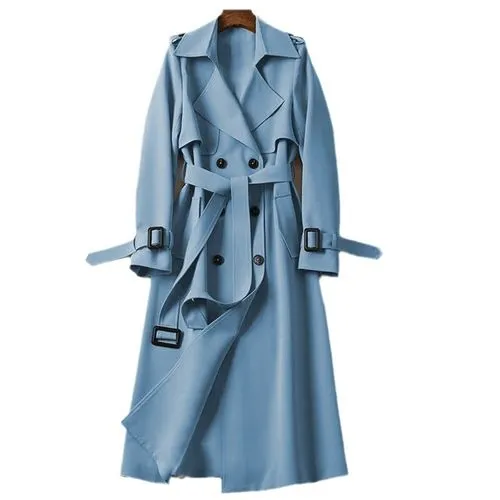 Women's Elegant Streetwear Solid Color Pocket Double Breasted Coat Trench Coat