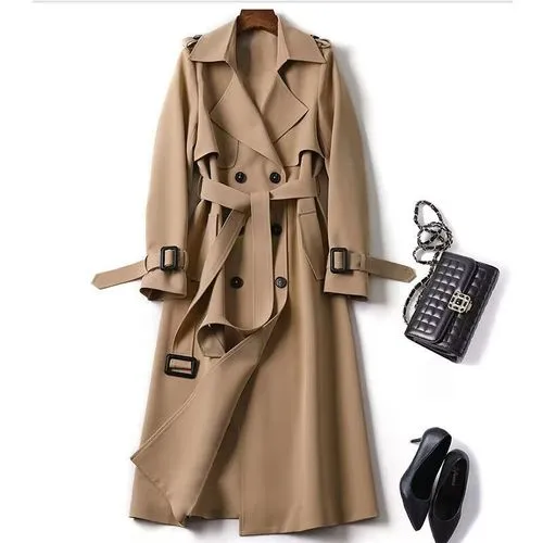 Women's Elegant Streetwear Solid Color Pocket Double Breasted Coat Trench Coat