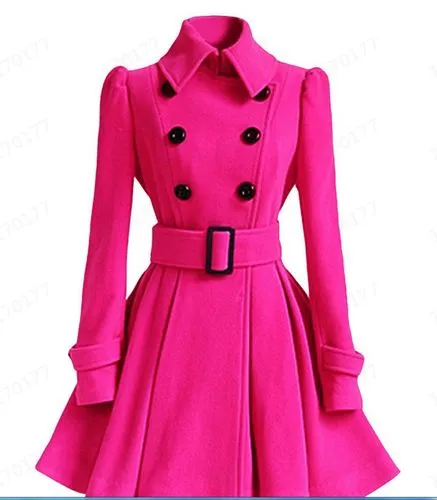 Women's Fashion Solid Color Double Breasted Coat Woolen Coat