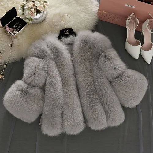 Women's Fashion Solid Color Patchwork Placket Coat Faux Fur Coat