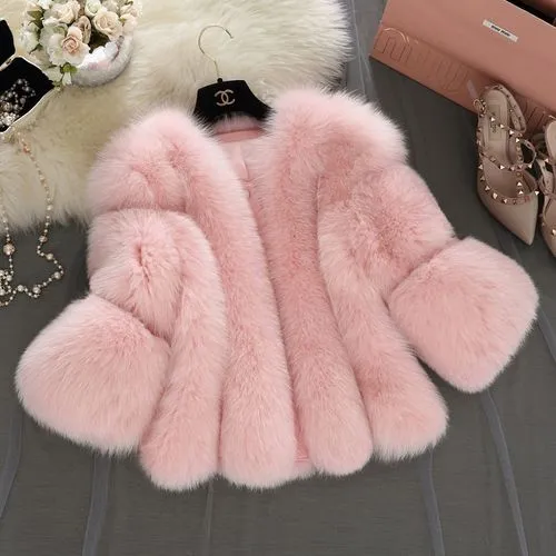 Women's Fashion Solid Color Patchwork Placket Coat Faux Fur Coat