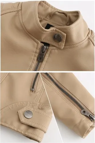 Women'S Fashion Solid Color Zipper Leather Jacket Jacket