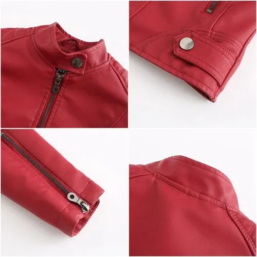 Women'S Fashion Solid Color Zipper Leather Jacket Jacket