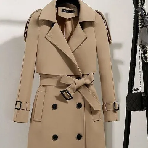 Women's Simple Style Solid Color Belt Single Breasted Coat Trench Coat