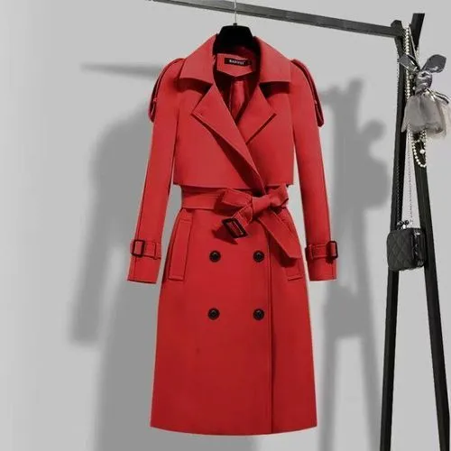 Women's Simple Style Solid Color Belt Single Breasted Coat Trench Coat