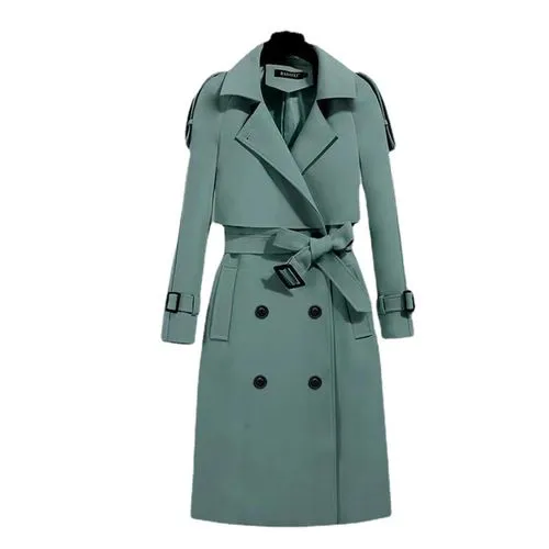 Women's Simple Style Solid Color Belt Single Breasted Coat Trench Coat