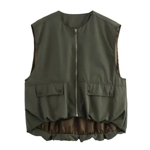 Women's Streetwear Solid Color Pocket Zipper Coat Vest