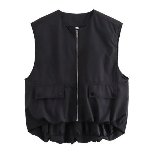 Women's Streetwear Solid Color Pocket Zipper Coat Vest