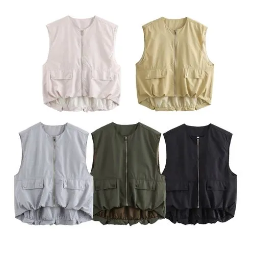 Women's Streetwear Solid Color Pocket Zipper Coat Vest