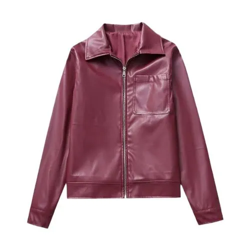 Women's Streetwear Solid Color Pocket Zipper Leather Jacket Casual Jacket