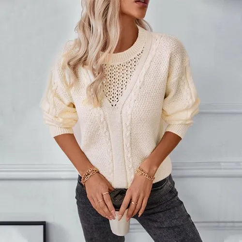 Women's Sweater Long Sleeve Sweaters & Cardigans Hollow Out Casual Elegant Solid Color