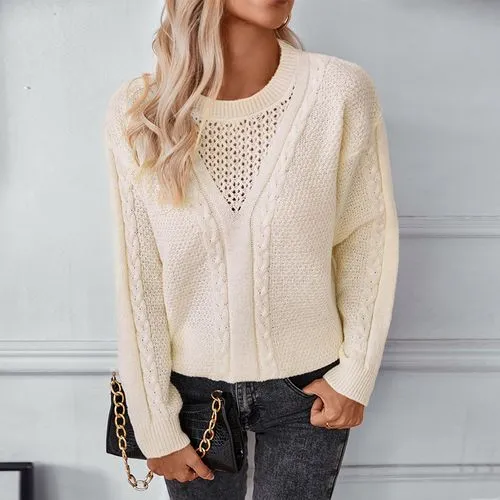 Women's Sweater Long Sleeve Sweaters & Cardigans Hollow Out Casual Elegant Solid Color