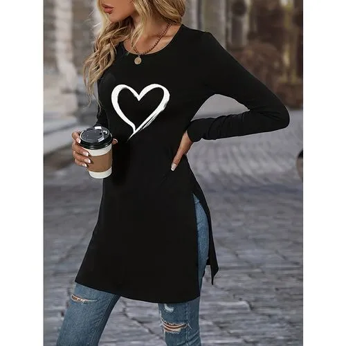 Women's T-shirt Long Sleeve T-Shirts Casual Heart Shape