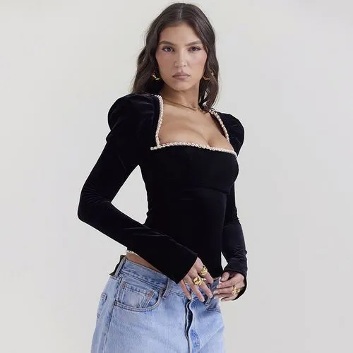 Women's T-shirt Long Sleeve T-Shirts Patchwork Backless Sexy Solid Color