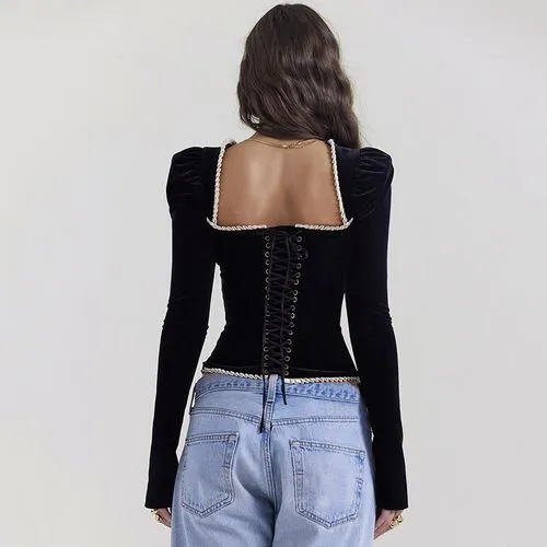 Women's T-shirt Long Sleeve T-Shirts Patchwork Backless Sexy Solid Color