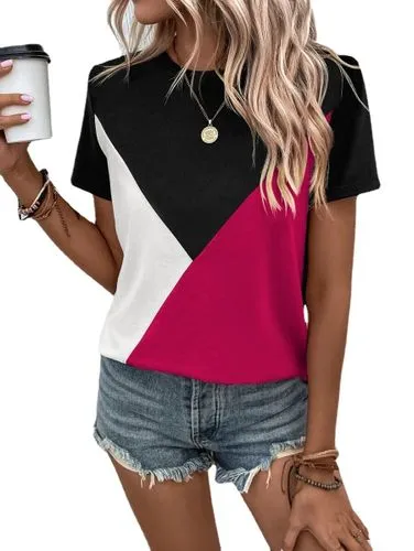 Women's T-shirt Short Sleeve T-shirts Patchwork Contrast Binding Streetwear Color Block