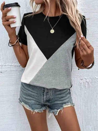 Women's T-shirt Short Sleeve T-shirts Patchwork Contrast Binding Streetwear Color Block