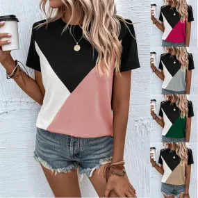 Women's T-shirt Short Sleeve T-shirts Patchwork Contrast Binding Streetwear Color Block