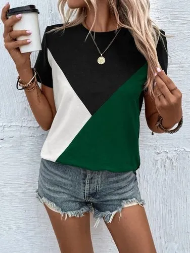 Women's T-shirt Short Sleeve T-shirts Patchwork Contrast Binding Streetwear Color Block