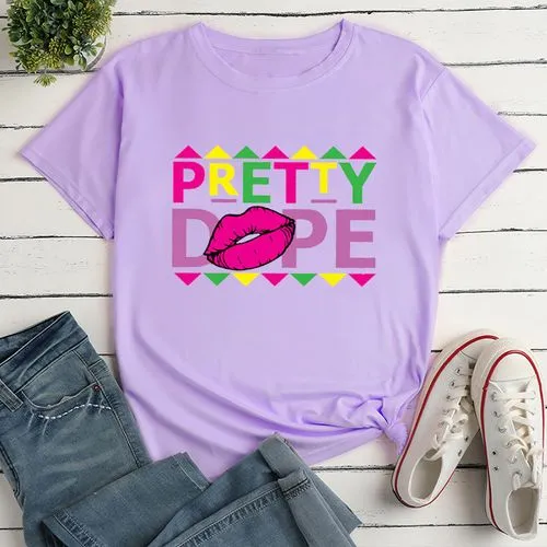 Women's T-shirt Short Sleeve T-shirts Printing Casual Mouth Letter