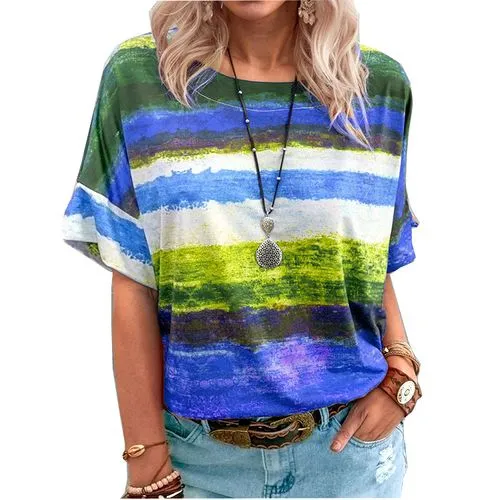 Women's T-shirt Short Sleeve T-shirts Printing Casual Stripe