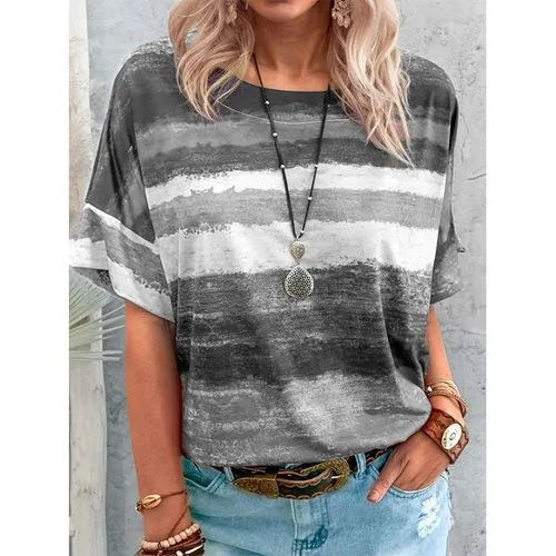 Women's T-shirt Short Sleeve T-shirts Printing Casual Stripe