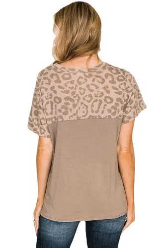 Women's T-shirt Short Sleeve T-shirts Printing Contrast Binding Casual Leopard