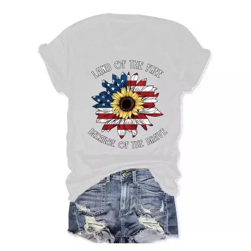 Women's T-shirt Short Sleeve T-Shirts Printing Streetwear American Flag Daisy