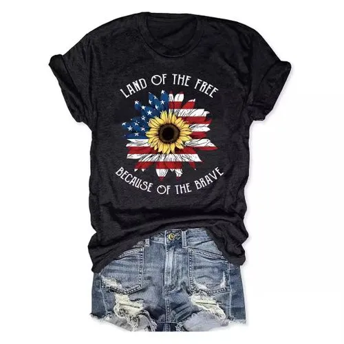 Women's T-shirt Short Sleeve T-Shirts Printing Streetwear American Flag Daisy